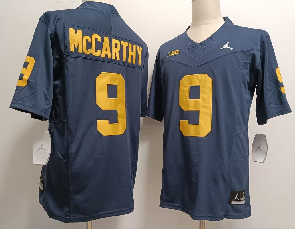 2024 NCAA Men Michigan Wolverines #9 J.J. Mccarthy blue nike jersey style 2->ncaa teams->NCAA Jersey